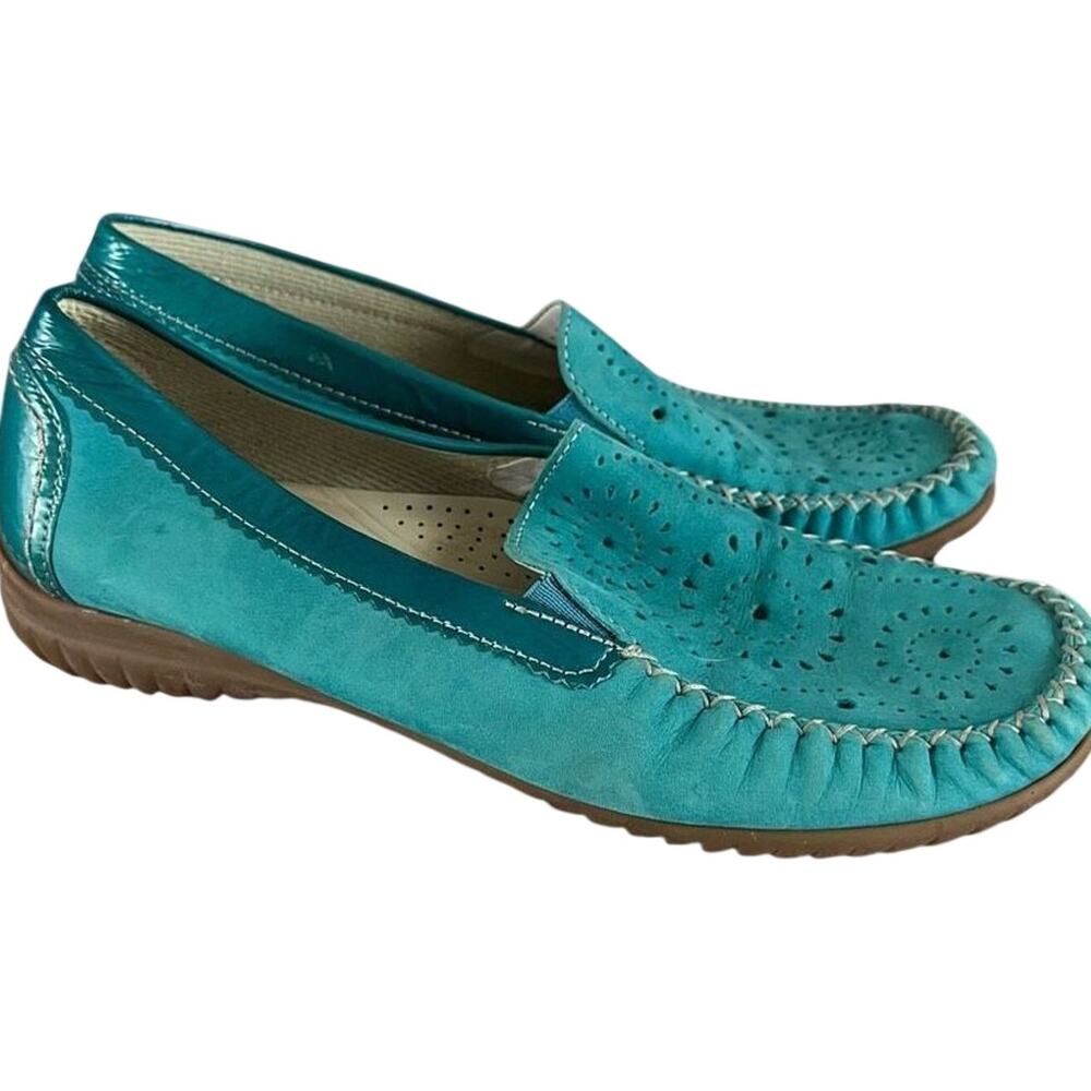 Gabor Turquoise Suede Leather Cut Out Loafer Moccasin Size 4 UK 6 US Comfort